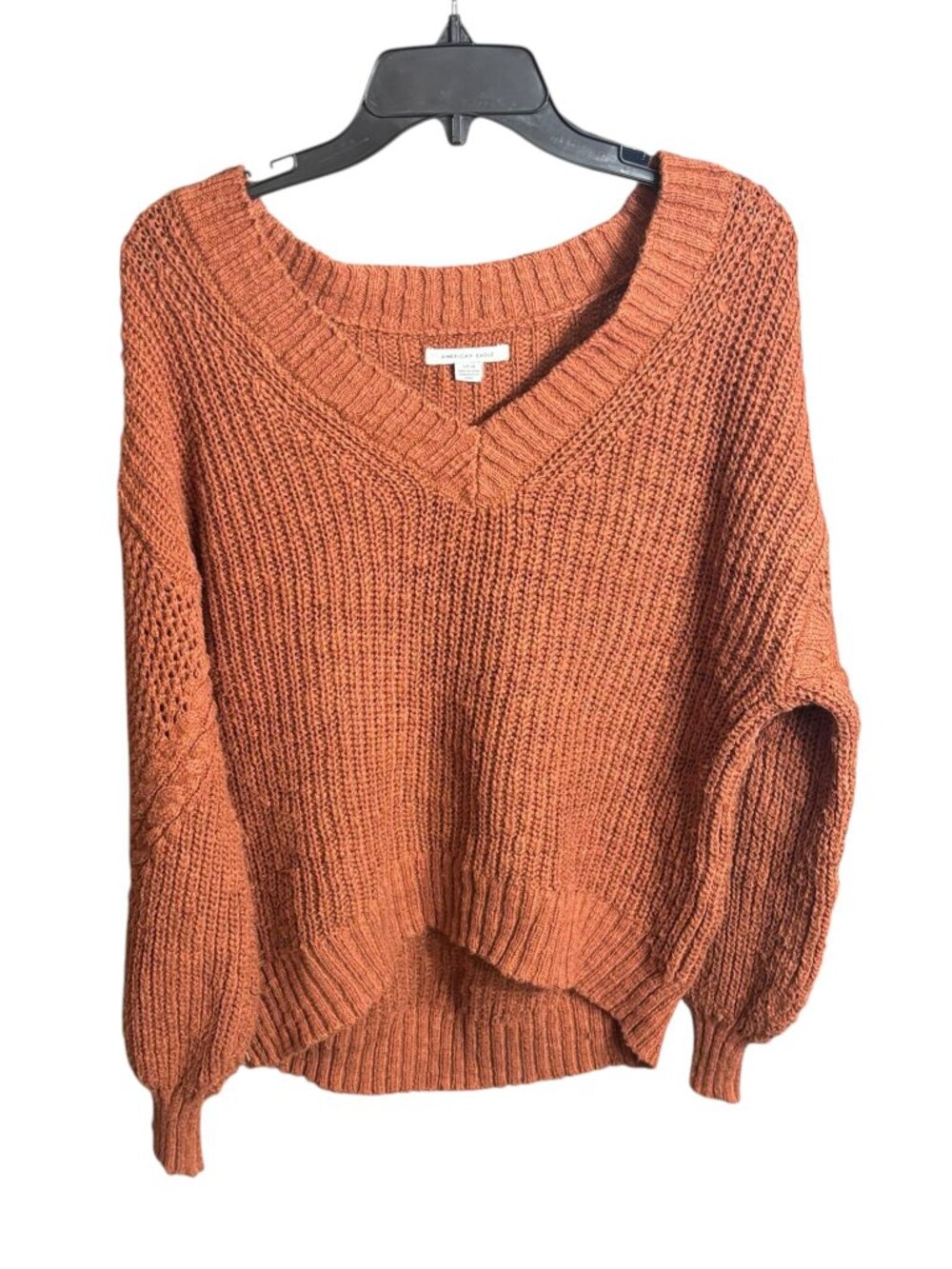 American Eagle Sweater V-Neck Cable Knit Burnt Orange Size Small
